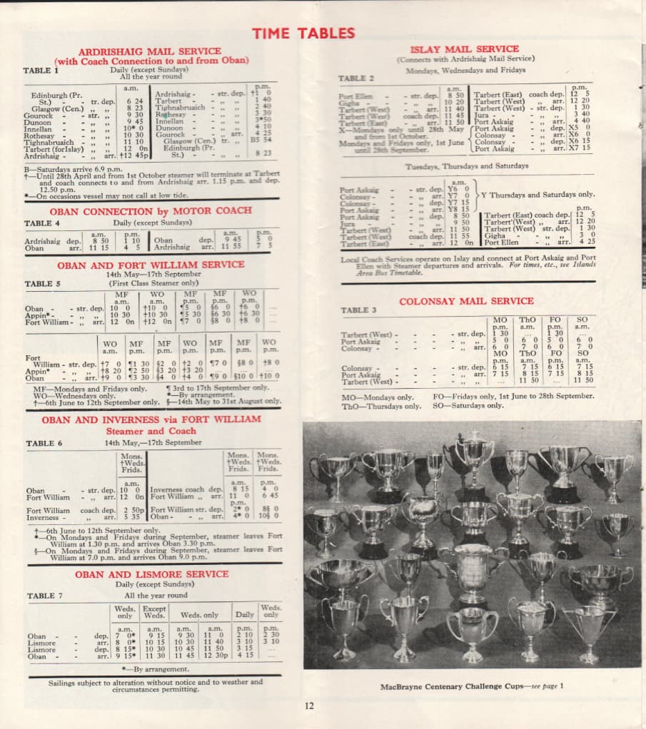 first timetable page 1956
