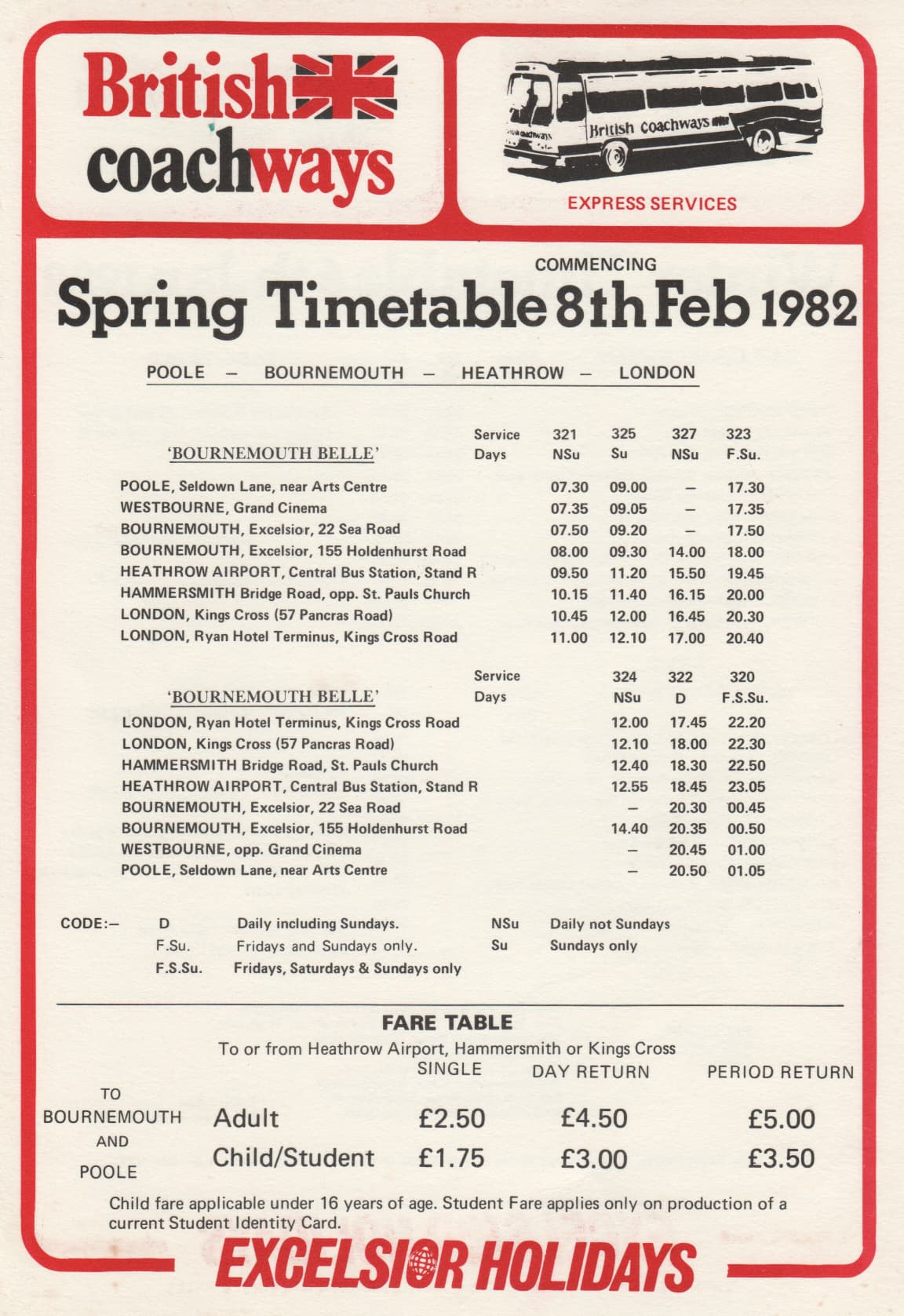 1982 London timetable British Coachways