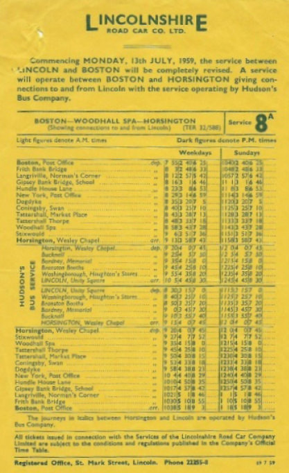 8A timetable 1959 Lincoln to Boston