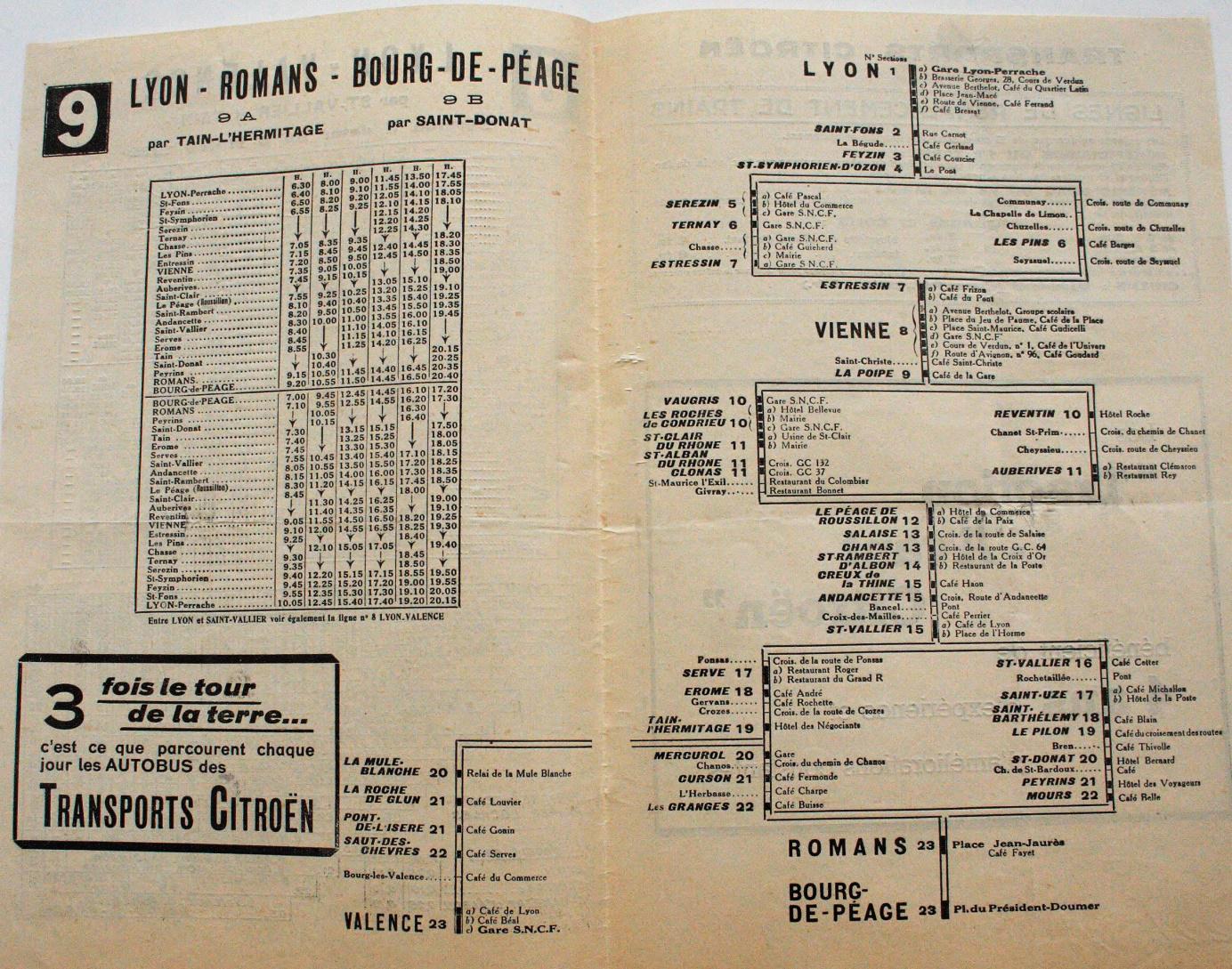 route 9 timetable 1939 Lyon to Bourg-de-Peage