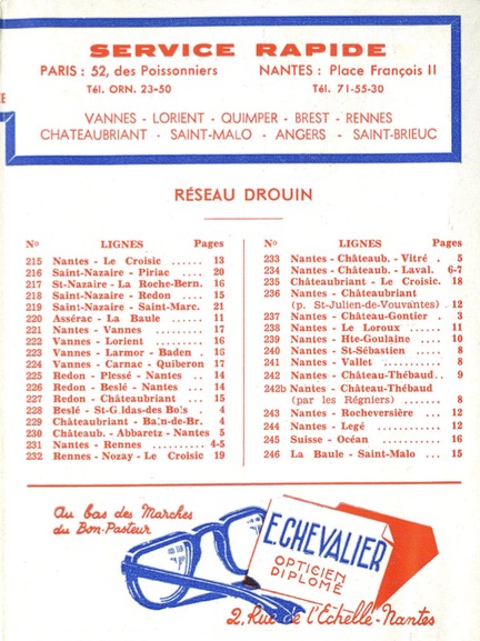 list of routes 1961 lignes