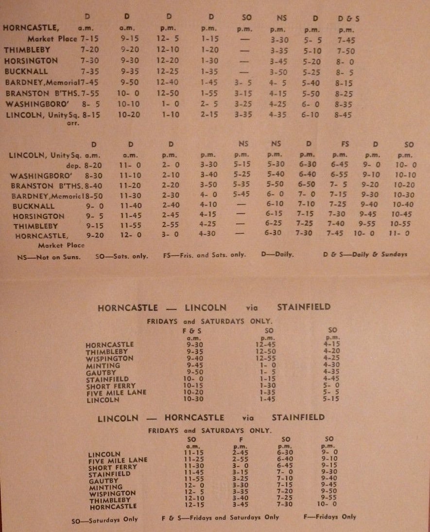 1948 timetables for routes to Lincoln
