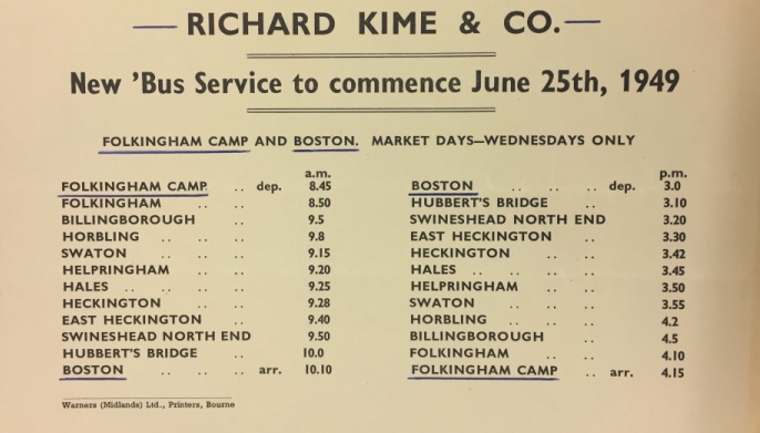 Kime 1949 Boston route timetable