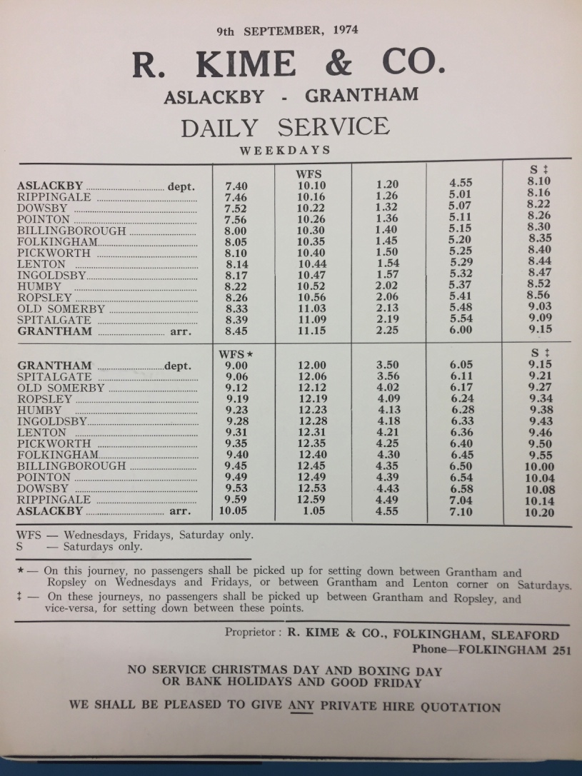 1974 timetable daily to Grantham