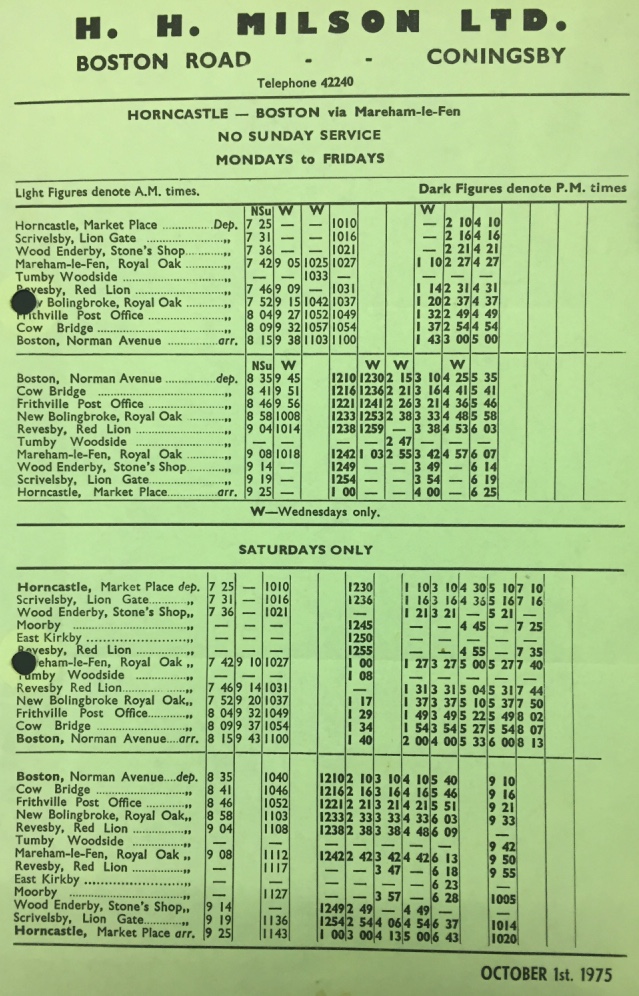 Milson 1975 timetable Boston route