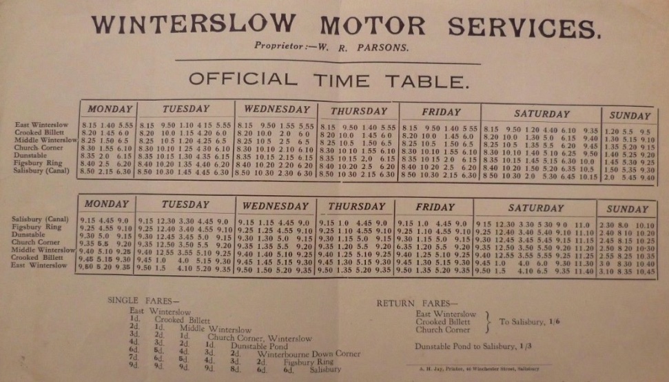 Parsons pre-war timetable 1937