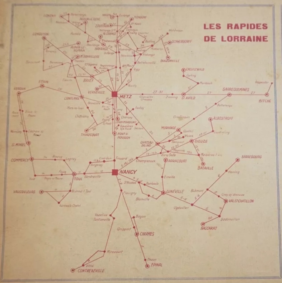 map from the 1954 Rapides de Lorraine timetable