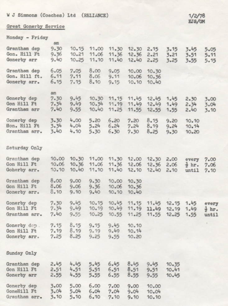1978 timetable Grantham - Great Gonerby