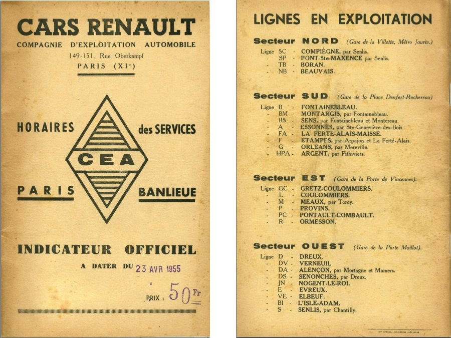 Cover and route list Renault 1955 Paris