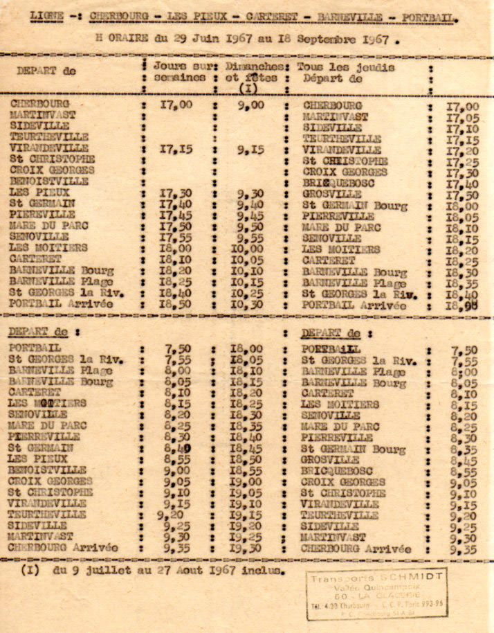 1967 Portbail timetable