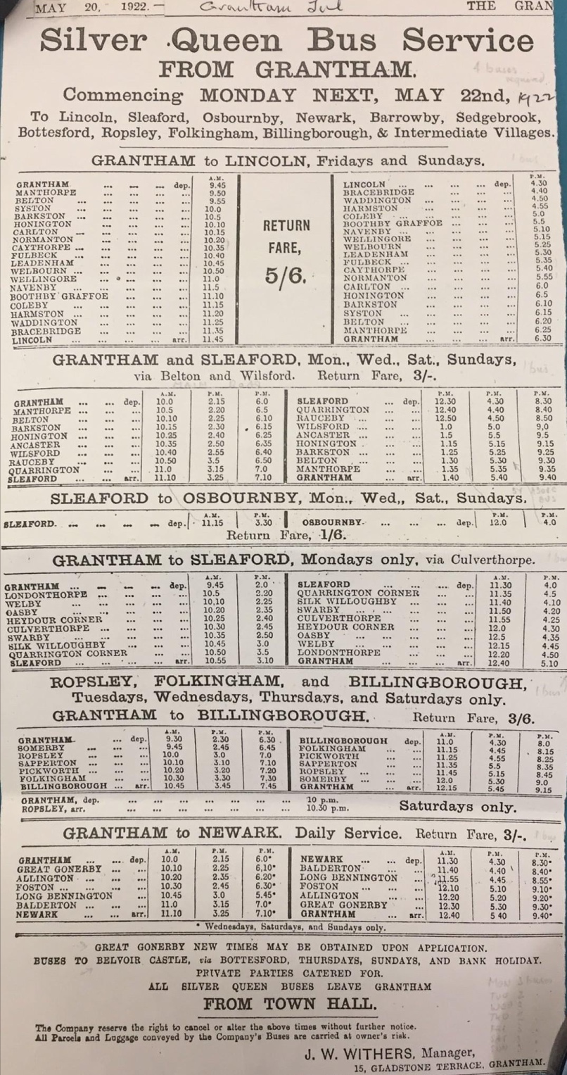 Silver Queen timetable 1922 Grantham