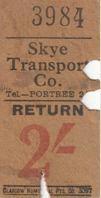 pre war Skye Transport bus ticket