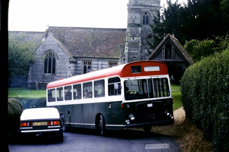 a tight squeeze on the bend at Witchampton church