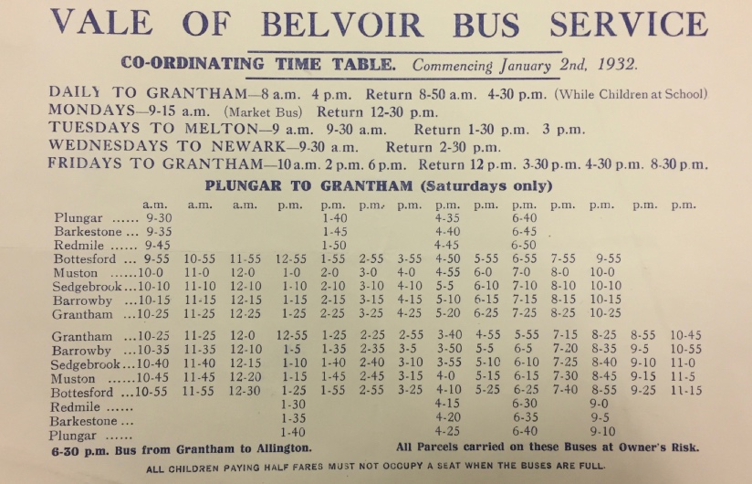 Vale of Belvoir timetable 1932