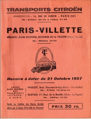 cover of 1957 TC Villette timetable