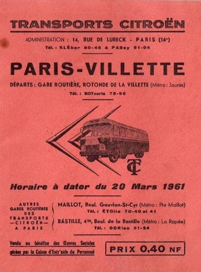 cover of 1961 timetable Paris-Villette