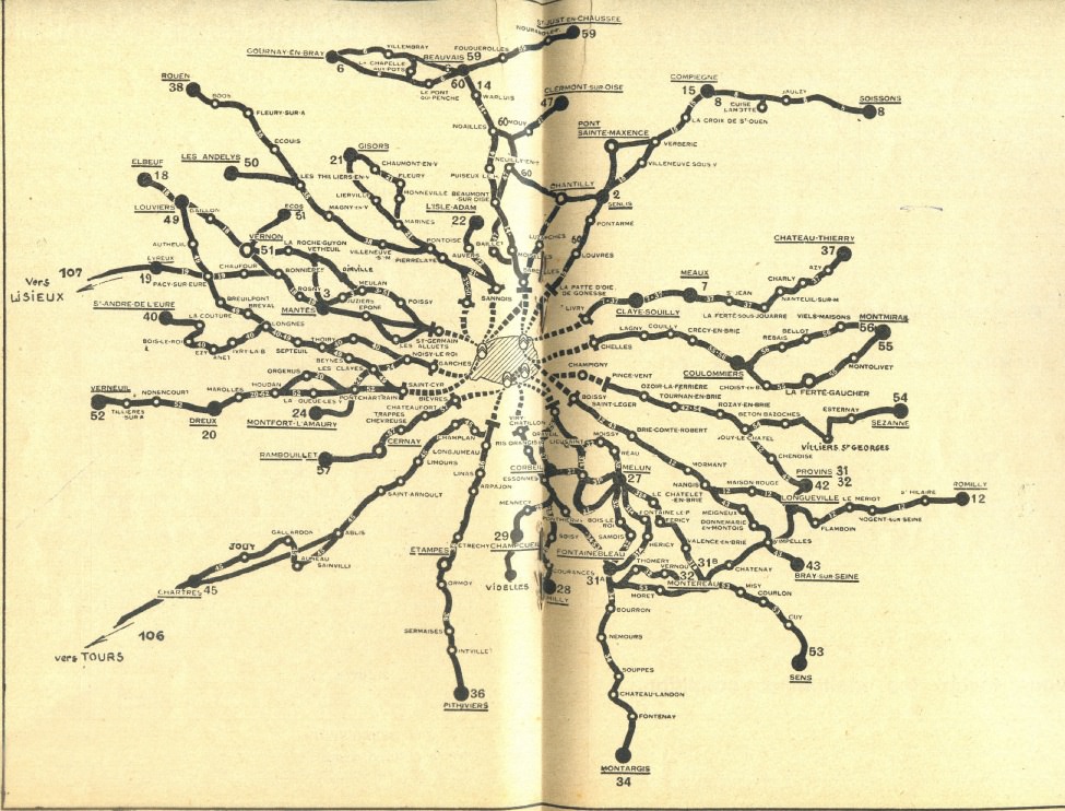1951 route map Paris Transports Citroen