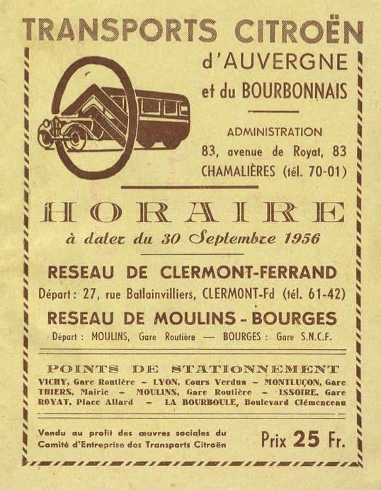 1956 timetable cover auvergne