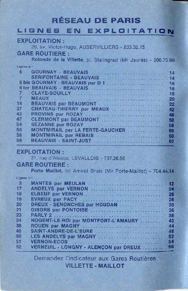 paris list of routes