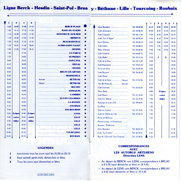timetable 1983 Berck - Lille - Roubaix