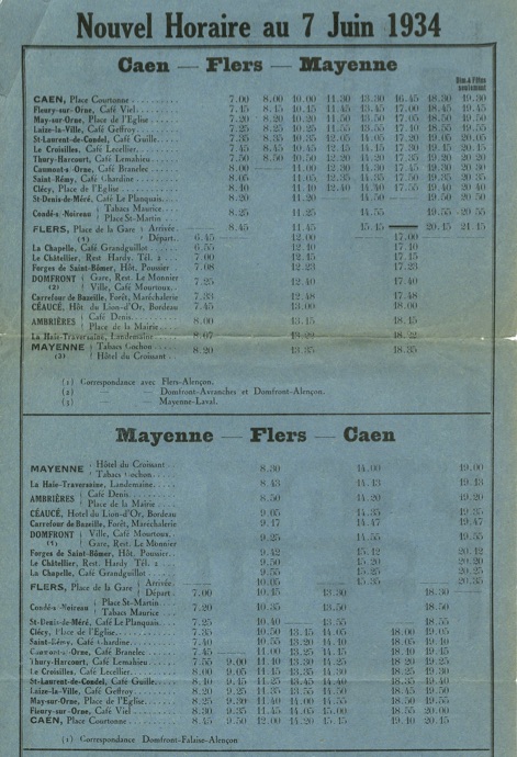 1934 timetable Caen route