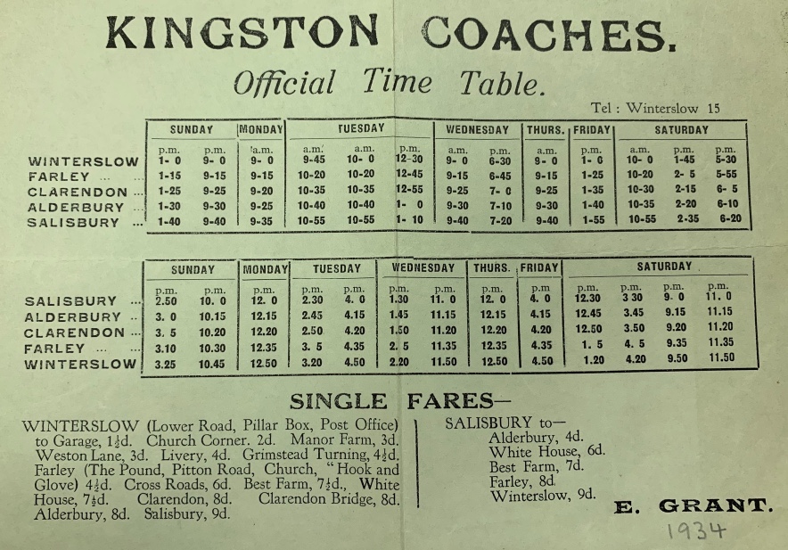 1934 timetable Kingston Coaches