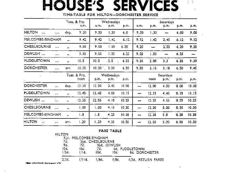 1953 House Hilton Timetable