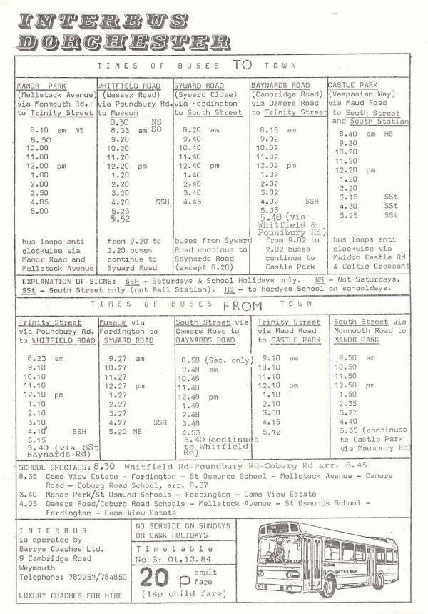 1984 Interbus timetable
