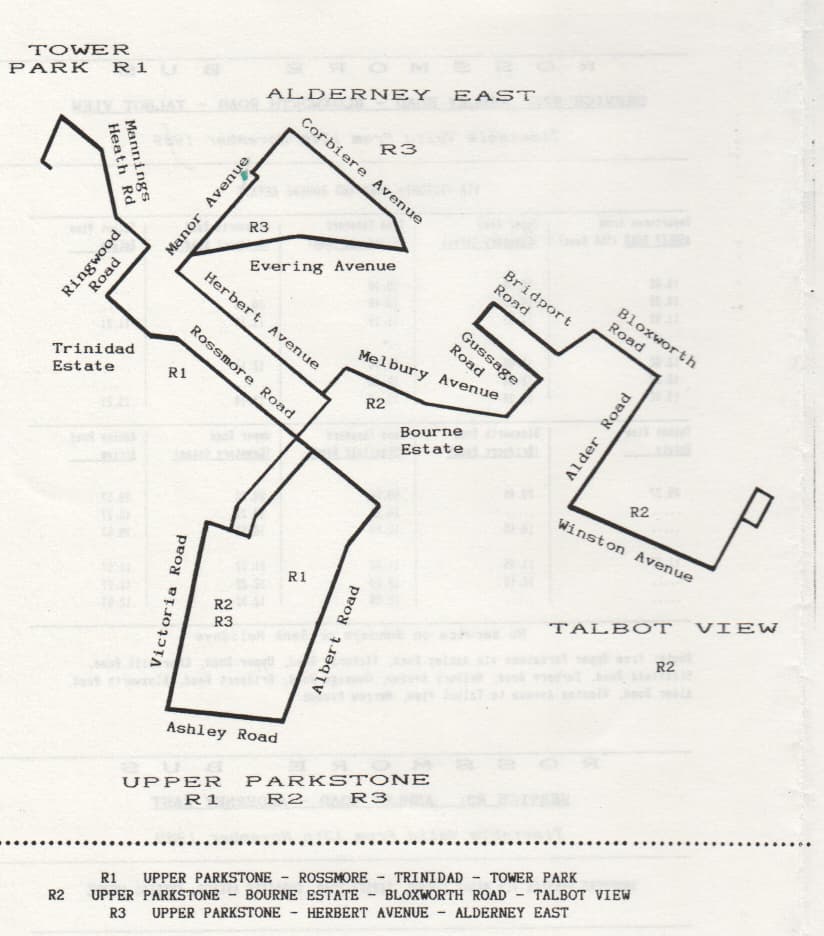 map of extended routes Rossmore Bus 1989