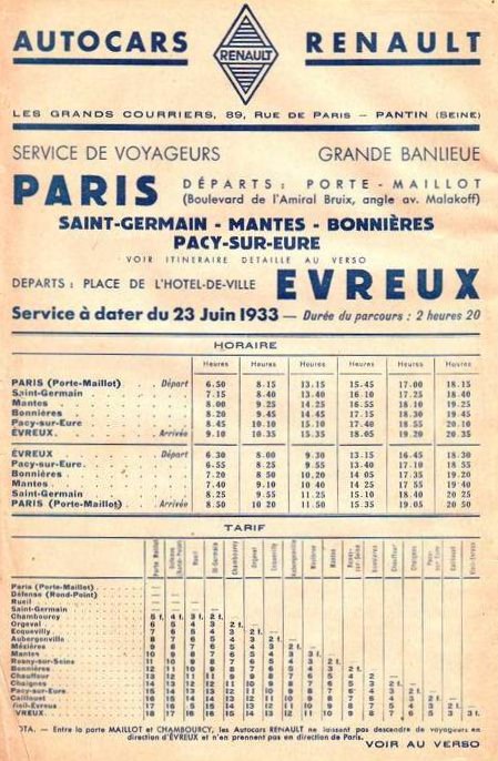 1933 timetable Paris - Evreux