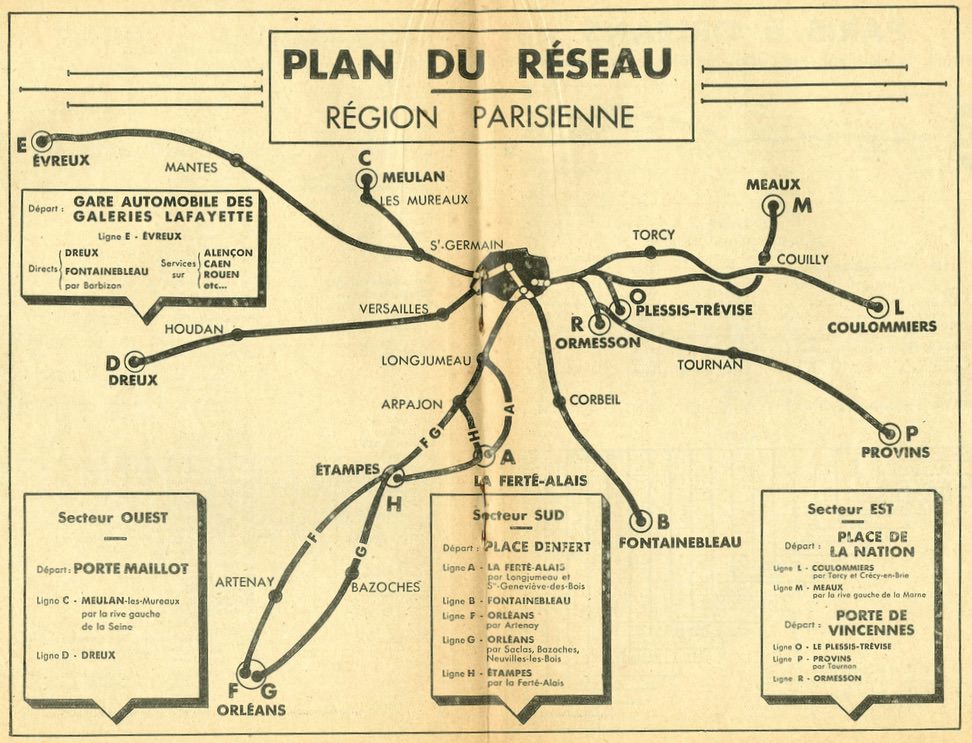 1933 Paris area plan of Renault  routes
