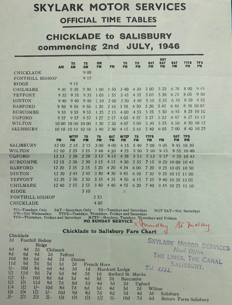 1946 timetable Chilmark route