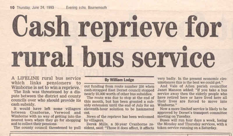 news story 1993 reprieve for bus service