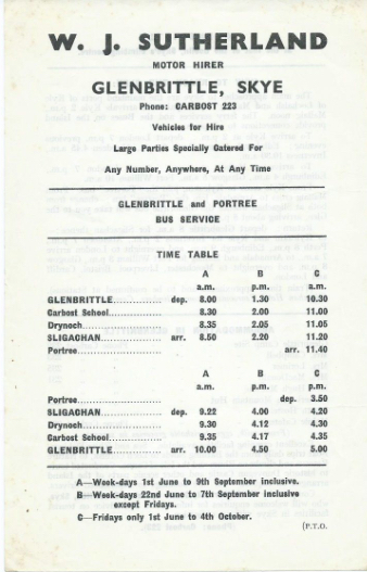 Timetable Sutherland Glenbrittle